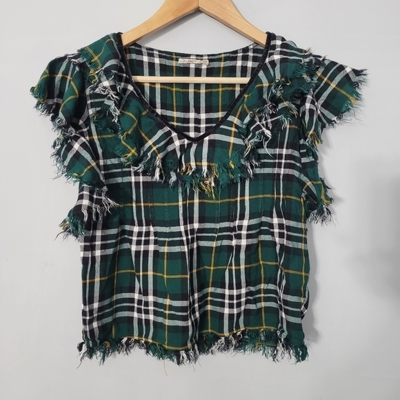 Faherty Green Plaid Yosepha Ruffle Fringe Top - Picture 4 of 15
